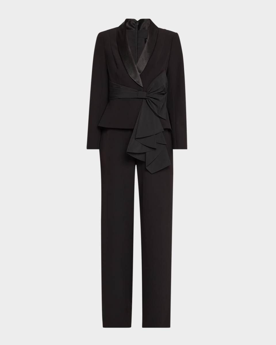 Straight-Leg Bow Stretch Crepe Jumpsuit